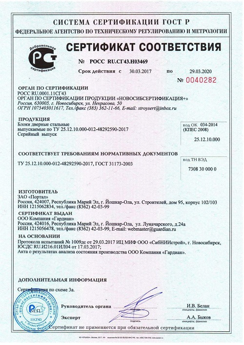 Сертификат соответствия №0040282