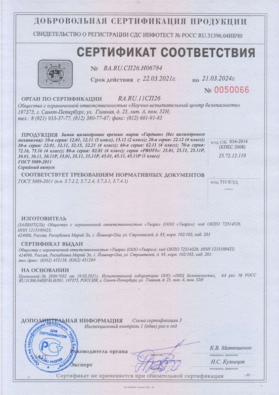 Сертификат соответствия №0050066