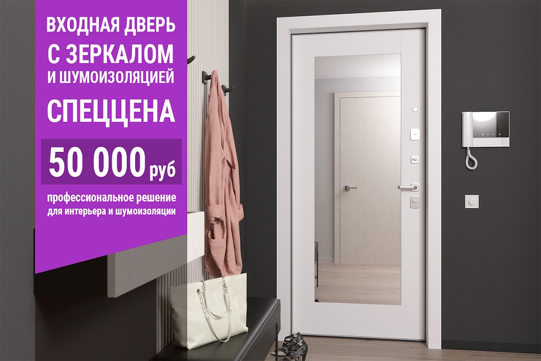 Входная дверь с зеркалом и шумоизоляцией по спеццене